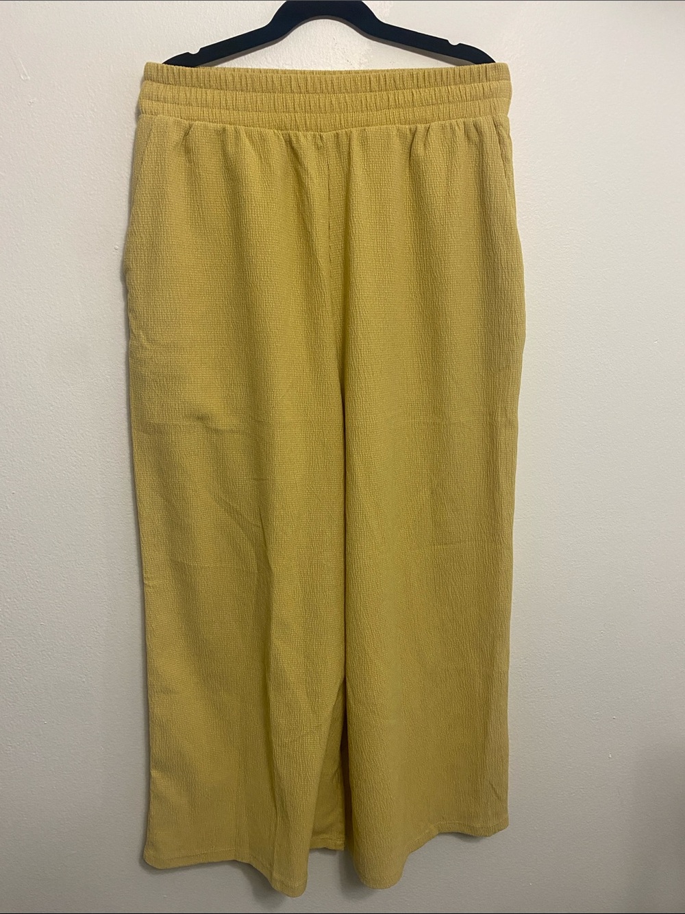 Mango Cropped Wide-Leg Elastic Waist Pants in Mustard Yellow